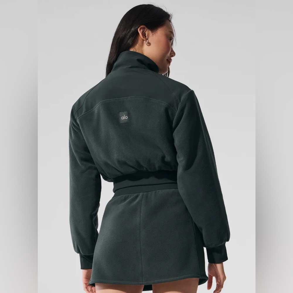 Alo Yoga Polar Fleece Cropped Wintry Mix Jacket (Charcoal Green) - Picture 3 of 7